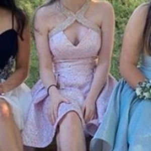 Mac Duggal Ice Pink High Neck Homecoming Dress